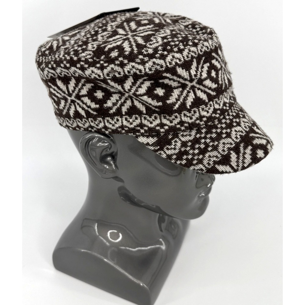 Chaos Women's Knit Cadet Hat O/S Fair Isle‎ Winter Snowflake Pattern NWT Brown